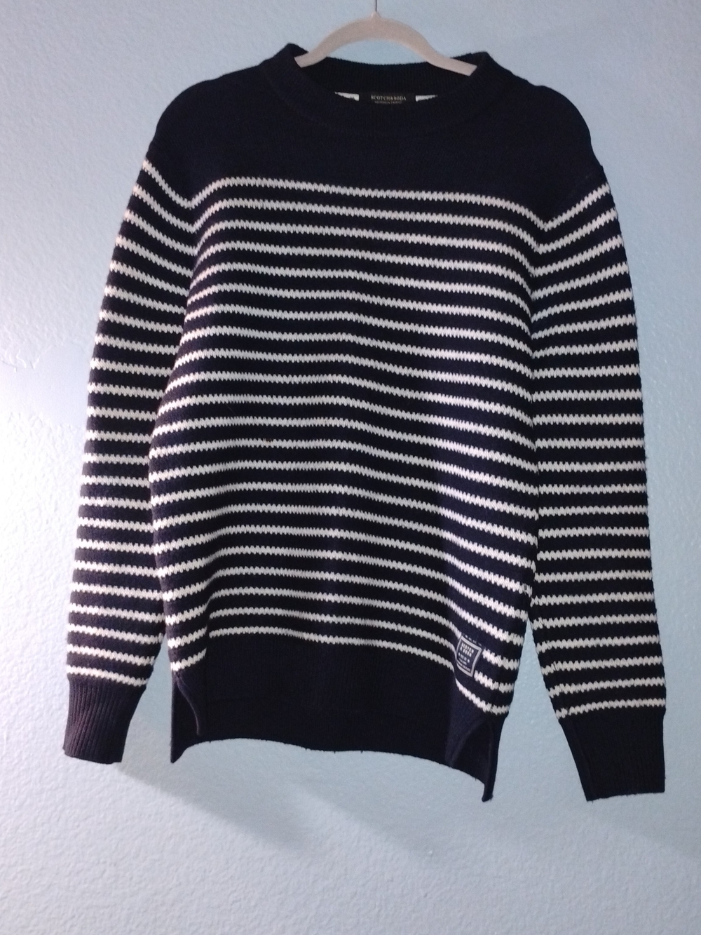 Scotch & Soda Black and White Striped Crewneck Sweater